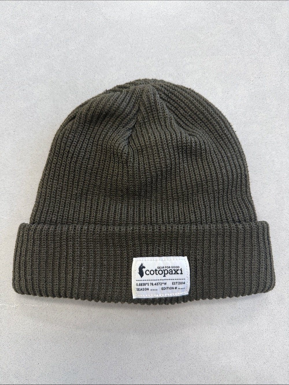 cotopaxi Olive Green Ribbed Beanie